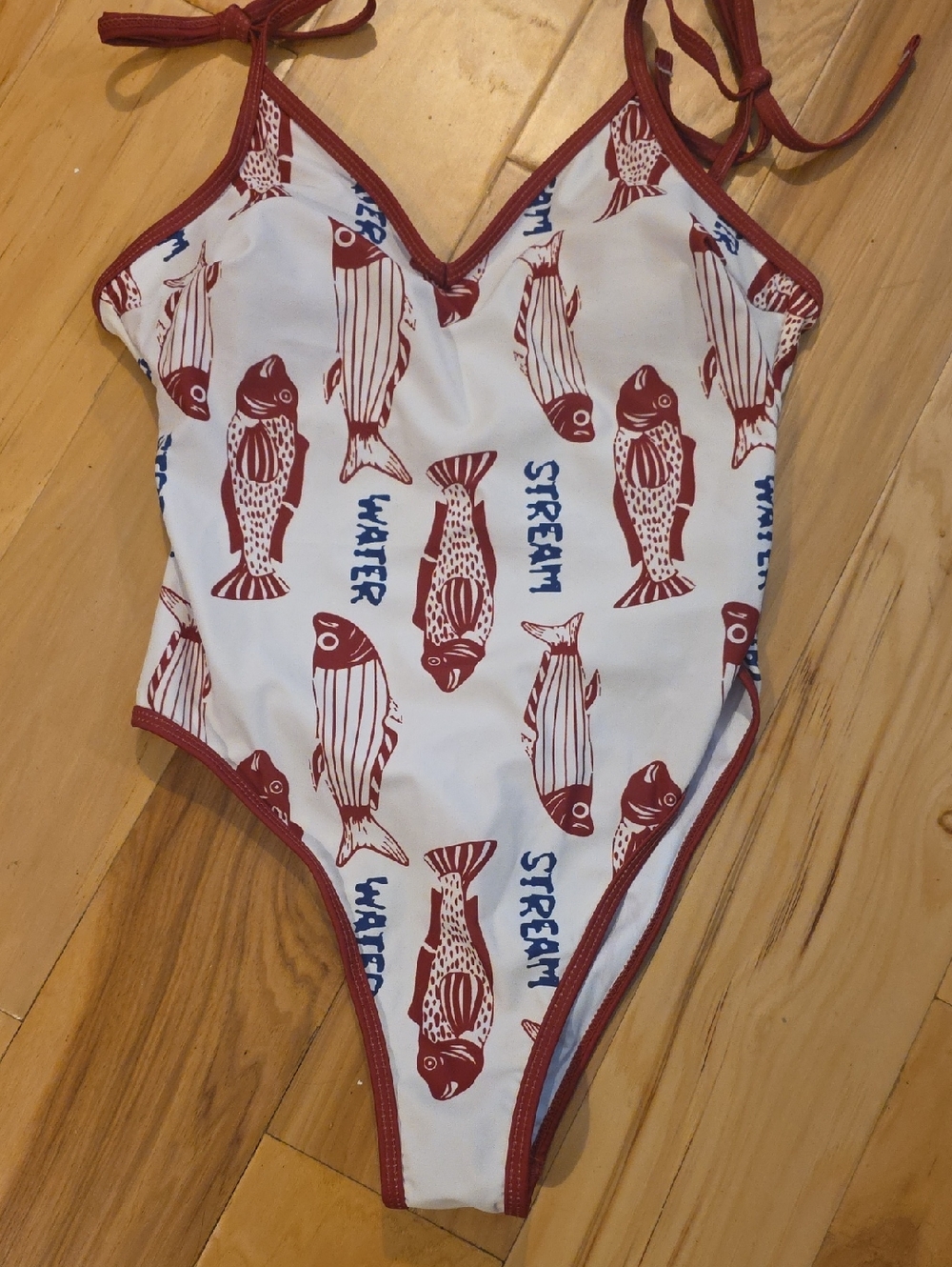 Womans White & Red Fish Print One-Piece Swimsuit